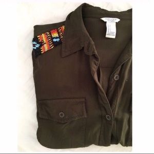 F21 Beaded Shoulder Button-up